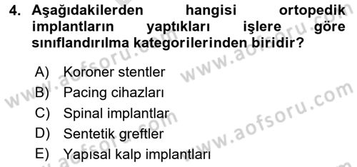 Genel Tıbbi Ürün Ve Tıbbi Cihaz Bilgisi Dersi 2025 - 2026 Yılı (Final) Dönem Sonu Sınav Soruları 4. Soru