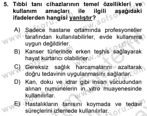 Genel Tıbbi Ürün Ve Tıbbi Cihaz Bilgisi Dersi 2025 - 2026 Yılı (Final) Dönem Sonu Sınav Soruları 5. Soru