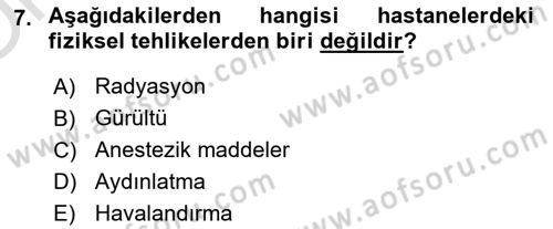 Sağlık Kurumlarında Afet Ve Kriz Yönetimi Dersi 2019 - 2020 Yılı Yaz Okulu Sınav Soruları 7. Soru