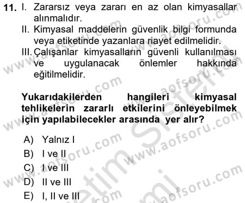 Sağlık Kurumlarında Afet Ve Kriz Yönetimi Dersi 2021 - 2022 Yılı (Vize) Ara Sınav Soruları 11. Soru