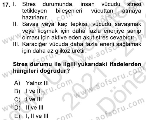 Sağlık Kurumlarında Afet Ve Kriz Yönetimi Dersi 2021 - 2022 Yılı (Final) Dönem Sonu Sınav Soruları 17. Soru