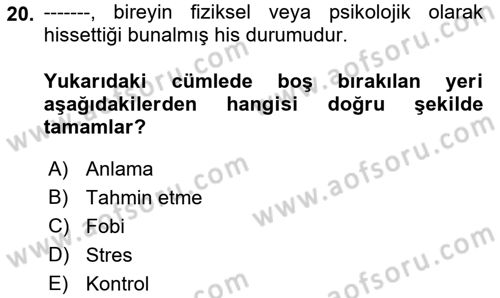 Sağlık Kurumlarında Afet Ve Kriz Yönetimi Dersi 2021 - 2022 Yılı (Final) Dönem Sonu Sınav Soruları 20. Soru