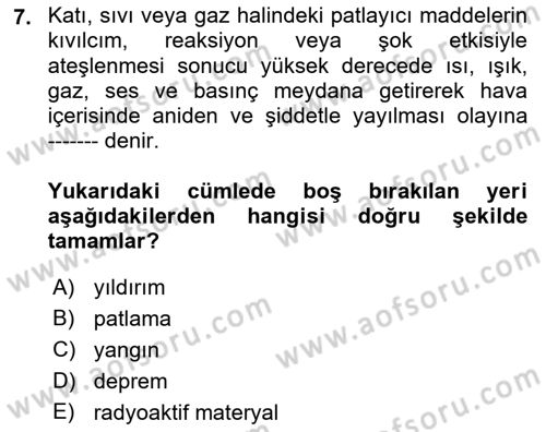 Sağlık Kurumlarında Afet Ve Kriz Yönetimi Dersi 2021 - 2022 Yılı (Final) Dönem Sonu Sınav Soruları 7. Soru