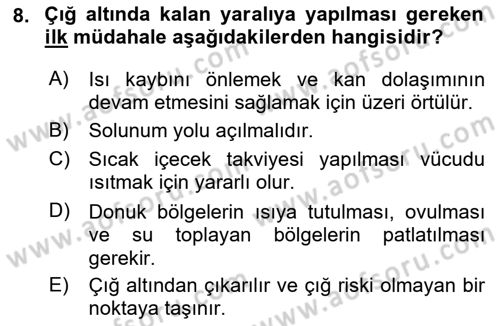 Sağlık Kurumlarında Afet Ve Kriz Yönetimi Dersi 2021 - 2022 Yılı (Final) Dönem Sonu Sınav Soruları 8. Soru