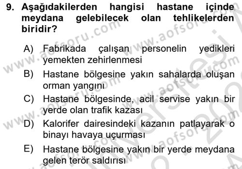 Sağlık Kurumlarında Afet Ve Kriz Yönetimi Dersi 2022 - 2023 Yılı (Vize) Ara Sınav Soruları 9. Soru