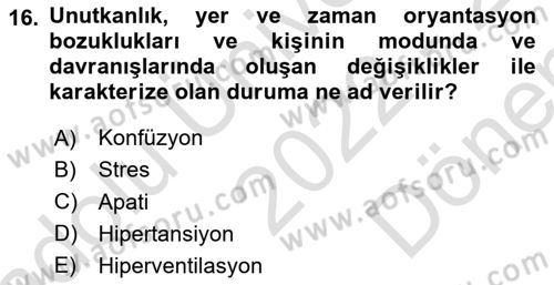 Sağlık Kurumlarında Afet Ve Kriz Yönetimi Dersi 2022 - 2023 Yılı (Final) Dönem Sonu Sınav Soruları 16. Soru