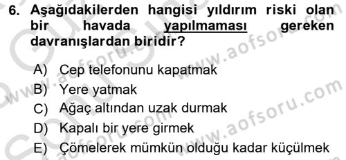 Sağlık Kurumlarında Afet Ve Kriz Yönetimi Dersi 2022 - 2023 Yılı (Final) Dönem Sonu Sınav Soruları 6. Soru
