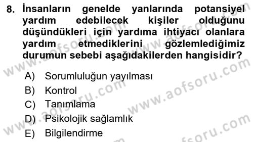 Sağlık Kurumlarında Afet Ve Kriz Yönetimi Dersi 2022 - 2023 Yılı Yaz Okulu Sınav Soruları 8. Soru