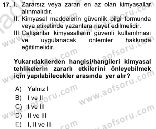 Sağlık Kurumlarında Afet Ve Kriz Yönetimi Dersi 2023 - 2024 Yılı (Vize) Ara Sınavı 17. Soru