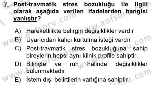 Sağlık Kurumlarında Afet Ve Kriz Yönetimi Dersi 2023 - 2024 Yılı (Final) Dönem Sonu Sınav Soruları 7. Soru