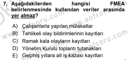 Sağlık Kurumlarında Afet Ve Kriz Yönetimi Dersi 2023 - 2024 Yılı Yaz Okulu Sınav Soruları 7. Soru