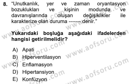Sağlık Kurumlarında Afet Ve Kriz Yönetimi Dersi 2023 - 2024 Yılı Yaz Okulu Sınav Soruları 8. Soru