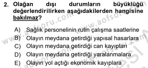 Sağlık Kurumlarında Afet Ve Kriz Yönetimi Dersi 2024 - 2025 Yılı (Vize) Ara Sınav Soruları 2. Soru