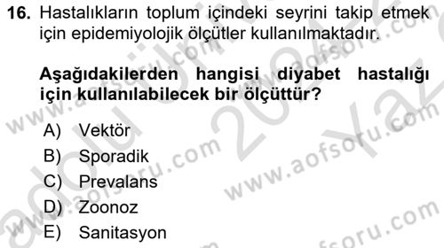 Sağlık Kurumlarında Afet Ve Kriz Yönetimi Dersi 2024 - 2025 Yılı Yaz Okulu Sınav Soruları 16. Soru
