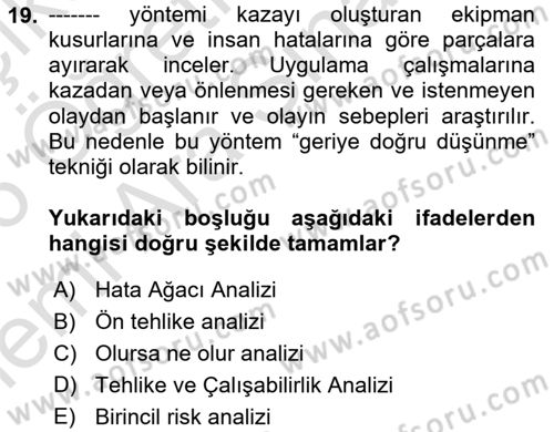 Sağlık Kurumlarında Afet Ve Kriz Yönetimi Dersi 2025 - 2026 Yılı (Vize) Ara Sınav Soruları 19. Soru