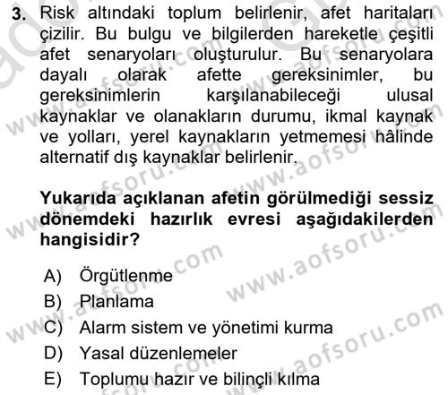 Sağlık Kurumlarında Afet Ve Kriz Yönetimi Dersi 2025 - 2026 Yılı (Vize) Ara Sınav Soruları 3. Soru