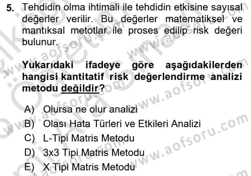 Sağlık Kurumlarında Afet Ve Kriz Yönetimi Dersi 2025 - 2026 Yılı (Vize) Ara Sınav Soruları 5. Soru