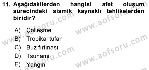 Sağlık Kurumlarında Afet Ve Kriz Yönetimi Dersi 2025 - 2026 Yılı (Final) Dönem Sonu Sınav Soruları 11. Soru