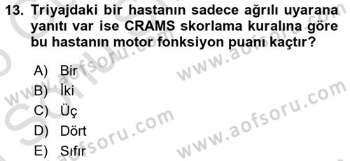 Sağlık Kurumlarında Afet Ve Kriz Yönetimi Dersi 2025 - 2026 Yılı (Final) Dönem Sonu Sınav Soruları 13. Soru