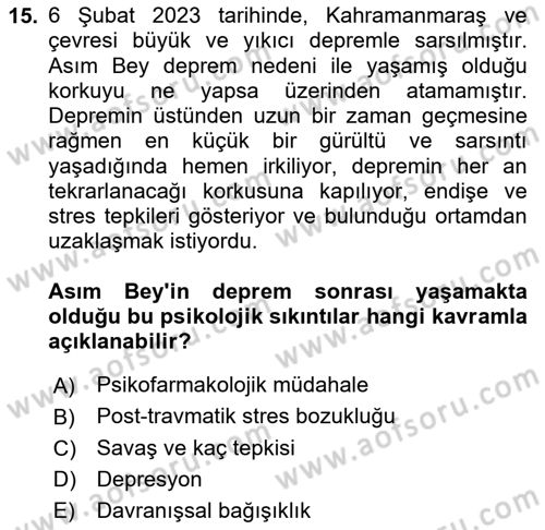 Sağlık Kurumlarında Afet Ve Kriz Yönetimi Dersi 2025 - 2026 Yılı (Final) Dönem Sonu Sınav Soruları 15. Soru