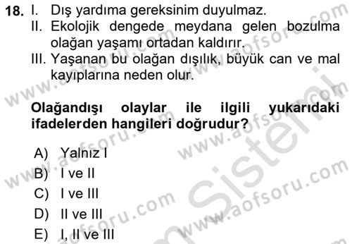 Sağlık Kurumlarında Afet Ve Kriz Yönetimi Dersi 2025 - 2026 Yılı (Final) Dönem Sonu Sınav Soruları 18. Soru