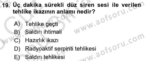 Sağlık Kurumlarında Afet Ve Kriz Yönetimi Dersi 2025 - 2026 Yılı (Final) Dönem Sonu Sınav Soruları 19. Soru