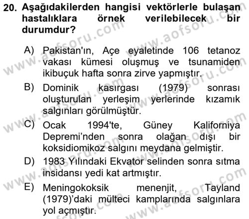 Sağlık Kurumlarında Afet Ve Kriz Yönetimi Dersi 2025 - 2026 Yılı (Final) Dönem Sonu Sınav Soruları 20. Soru