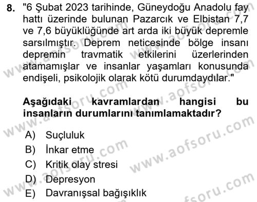 Sağlık Kurumlarında Afet Ve Kriz Yönetimi Dersi 2025 - 2026 Yılı (Final) Dönem Sonu Sınav Soruları 8. Soru