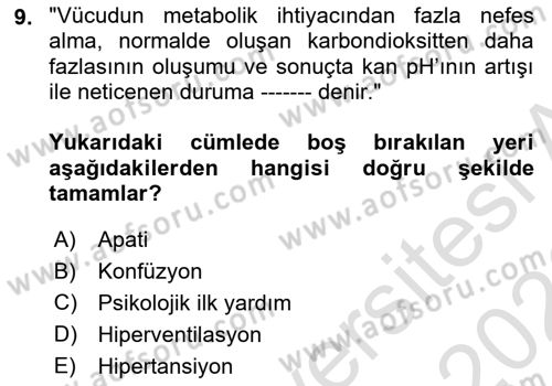 Sağlık Kurumlarında Afet Ve Kriz Yönetimi Dersi 2025 - 2026 Yılı (Final) Dönem Sonu Sınav Soruları 9. Soru