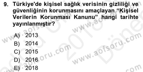 Sağlık Bilimlerinde Ve Yönetiminde Etik Dersi 2018 - 2019 Yılı (Final) Dönem Sonu Sınav Soruları 9. Soru