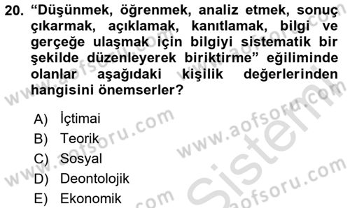 Sağlık Bilimlerinde Ve Yönetiminde Etik Dersi 2020 - 2021 Yılı Yaz Okulu Sınav Soruları 20. Soru