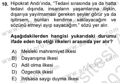 Sağlık Bilimlerinde Ve Yönetiminde Etik Dersi 2023 - 2024 Yılı Yaz Okulu Sınav Soruları 10. Soru