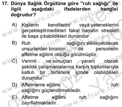 Sağlık Bilimlerinde Ve Yönetiminde Etik Dersi 2023 - 2024 Yılı Yaz Okulu Sınav Soruları 17. Soru