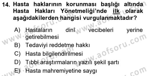 Sağlık Bilimlerinde Ve Yönetiminde Etik Dersi 2024 - 2025 Yılı (Vize) Ara Sınav Soruları 14. Soru