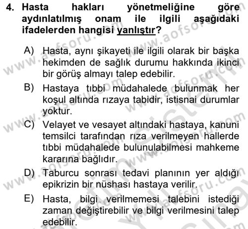 Sağlık Bilimlerinde Ve Yönetiminde Etik Dersi 2024 - 2025 Yılı (Final) Dönem Sonu Sınav Soruları 4. Soru