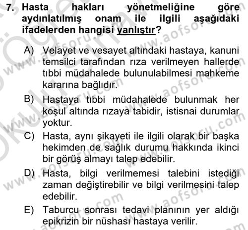 Sağlık Bilimlerinde Ve Yönetiminde Etik Dersi 2024 - 2025 Yılı Yaz Okulu Sınav Soruları 7. Soru