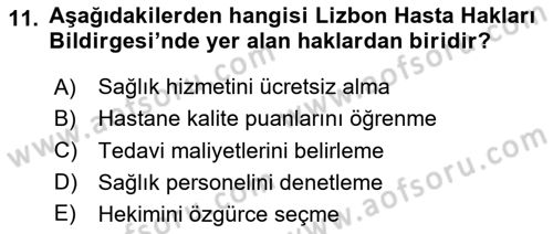 Sağlık Bilimlerinde Ve Yönetiminde Etik Dersi 2025 - 2026 Yılı (Vize) Ara Sınav Soruları 11. Soru