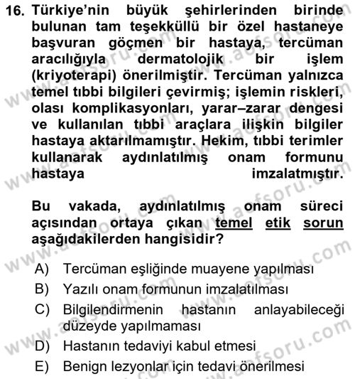 Sağlık Bilimlerinde Ve Yönetiminde Etik Dersi 2025 - 2026 Yılı (Vize) Ara Sınav Soruları 16. Soru