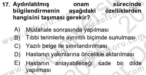 Sağlık Bilimlerinde Ve Yönetiminde Etik Dersi 2025 - 2026 Yılı (Vize) Ara Sınav Soruları 17. Soru