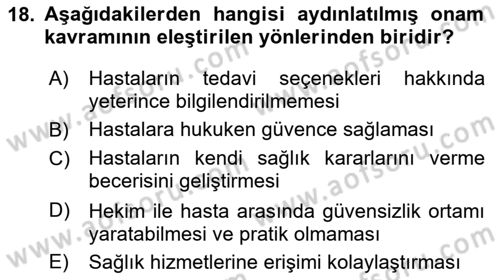 Sağlık Bilimlerinde Ve Yönetiminde Etik Dersi 2025 - 2026 Yılı (Vize) Ara Sınav Soruları 18. Soru