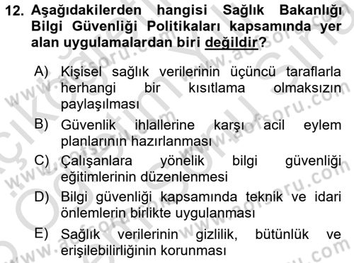 Sağlık Bilimlerinde Ve Yönetiminde Etik Dersi 2025 - 2026 Yılı (Final) Dönem Sonu Sınav Soruları 12. Soru