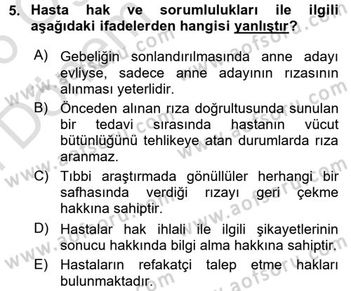 Sağlık Bilimlerinde Ve Yönetiminde Etik Dersi 2025 - 2026 Yılı (Final) Dönem Sonu Sınav Soruları 5. Soru