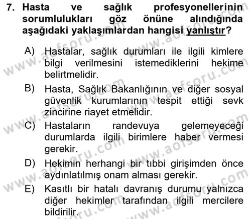 Sağlık Bilimlerinde Ve Yönetiminde Etik Dersi 2025 - 2026 Yılı (Final) Dönem Sonu Sınav Soruları 7. Soru