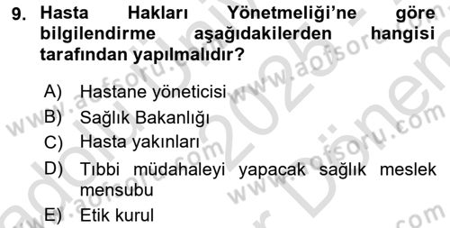 Sağlık Bilimlerinde Ve Yönetiminde Etik Dersi 2025 - 2026 Yılı (Final) Dönem Sonu Sınav Soruları 9. Soru