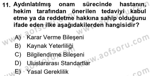 Sağlık Bilimlerinde Ve Yönetiminde Etik Dersi 2025 - 2026 Yılı Yaz Okulu Sınav Soruları 11. Soru