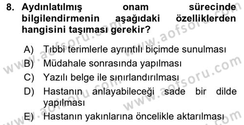 Sağlık Bilimlerinde Ve Yönetiminde Etik Dersi 2025 - 2026 Yılı Yaz Okulu Sınav Soruları 8. Soru
