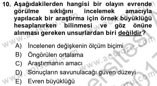 Sağlık Hizmetlerinde Araştırma Ve Değerlendirme Dersi 2016 - 2017 Yılı 3 Ders Sınav Soruları 10. Soru