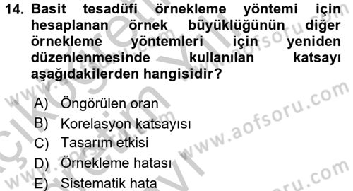 Sağlık Hizmetlerinde Araştırma Ve Değerlendirme Dersi 2016 - 2017 Yılı 3 Ders Sınav Soruları 14. Soru