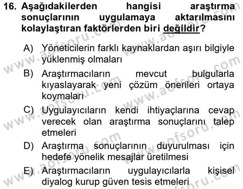 Sağlık Hizmetlerinde Araştırma Ve Değerlendirme Dersi 2016 - 2017 Yılı 3 Ders Sınavı 16. Soru