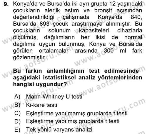Sağlık Hizmetlerinde Araştırma Ve Değerlendirme Dersi 2016 - 2017 Yılı 3 Ders Sınav Soruları 9. Soru